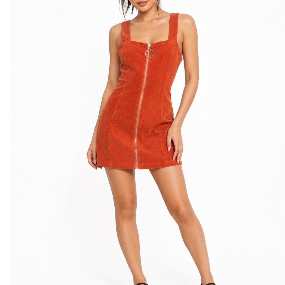 I&M Black Label Burnt‎ Orange Corduroy Zip Front Mini Dress IB2155DS